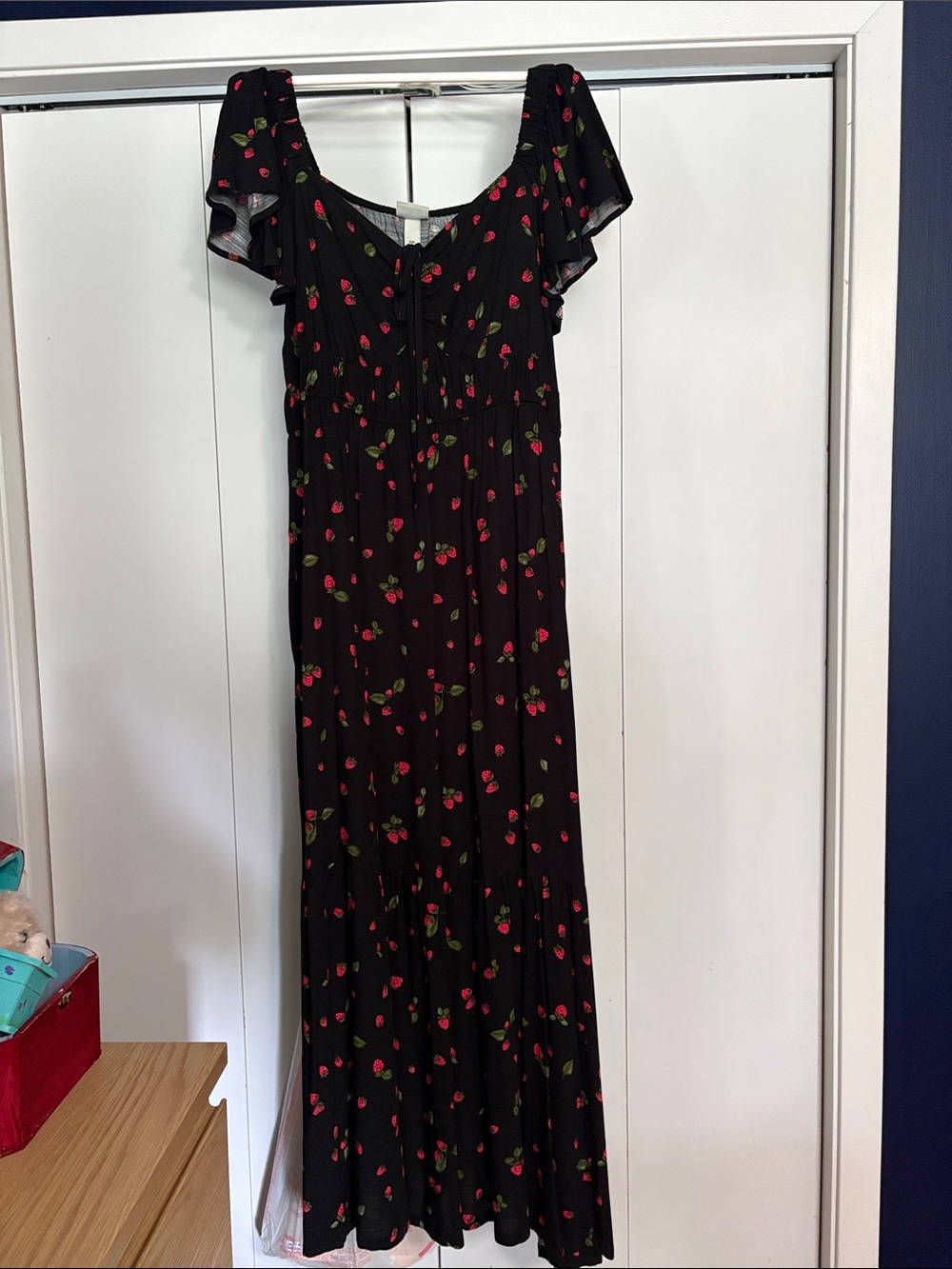 Ava & Viv Black Maxi Dress with Red Strawberry Print